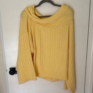 Peppermayo Soft Ribbed Off-Shoulder Sweater in Pastel Yellow. Brand new, S/M